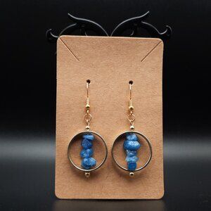 Blue Quartz Chakra Healing Gemstone Drop Circle Earrings Handmade Jewelry